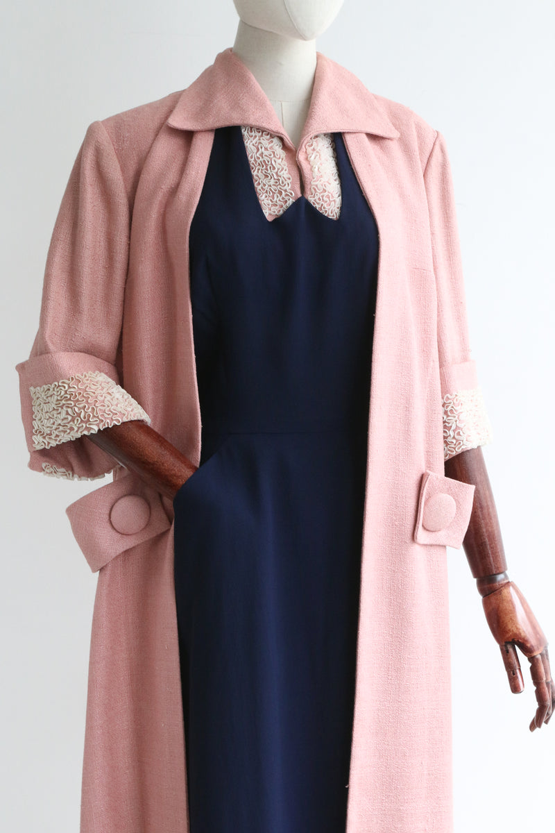 "Raised Soutache" Vintage 1950's Navy & Pink Dress & Coat Set UK 10 US 6