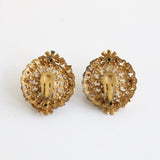 "Gold & Pearl" Vintage 1950's Gold Toned Metal & Pearlescent Rhinestone Clip on Earrings