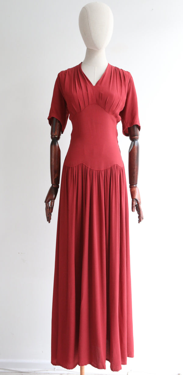 "Terracotta Crepe" Vintage 1940's Terracotta Red Crepe Silk Dress UK 8 US 4