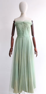 "Sage Tulle" Vintage 1950's Sage Green Tulle Dress UK 8 US 4