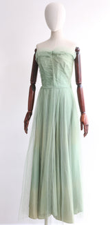 "Sage Tulle" Vintage 1950's Sage Green Tulle Dress UK 8 US 4