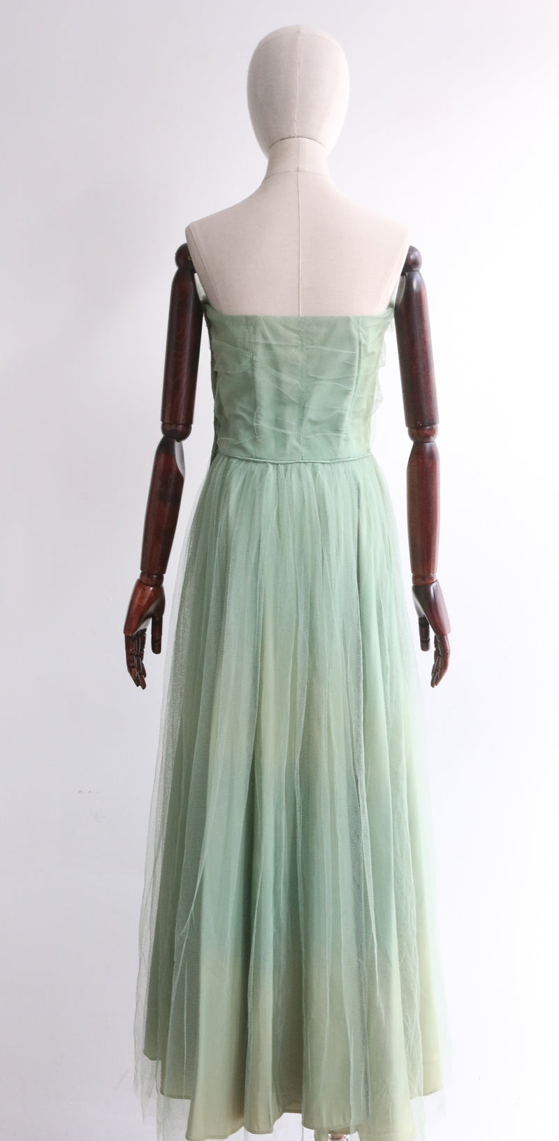 "Sage Tulle" Vintage 1950's Sage Green Tulle Dress UK 8 US 4