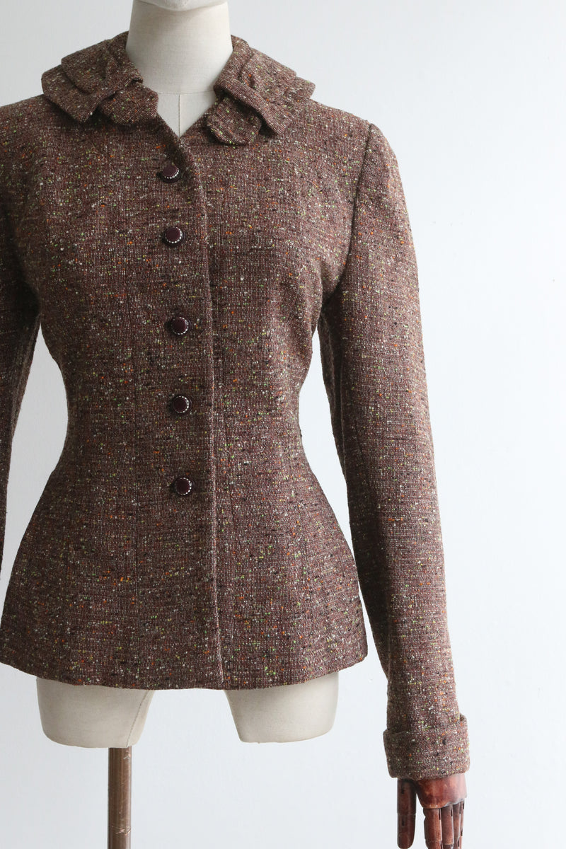 "Speckled Wool & Rhinestones" Vintage 1940's Speckled Wool Jacket UK 10 US 6