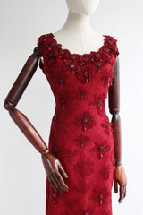 "Crimson Lace & Beadwork" Vintage 1960's Crimson Lace Beaded Dress UK 14 US 10