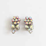"Iridescent Flowers" Vintage 1950's Floral Pink Iridescent Rhinestone Clip On Earrings