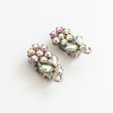 "Iridescent Flowers" Vintage 1950's Floral Pink Iridescent Rhinestone Clip On Earrings