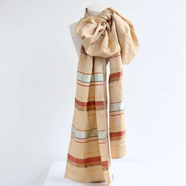 "Boulevard De Soies" Vintage 1920's Cream Silk Striped Shawl