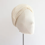 "Silk Pleated Halo" Vintage 1940's Cream Silk Pleated Halo Turban Hat