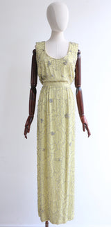 "Malcom Starr" Vintage 1960's Yellow & Silver Beaded Malcom Starr Evening Dress UK 10 US 6