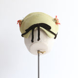 "Straw Pine Cones & Velvet" Vintage 1940's Sage Green Straw & Velvet Calot Hat