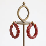 "Carved Bakelite" Vintage 1940's Red Bakelite Hoops