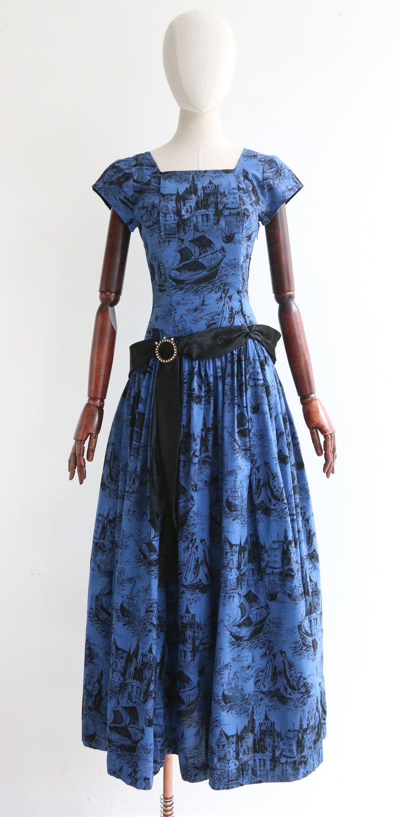 "Passing Ships" Vintage 1950's Novelty Print Dress UK 8 US 4