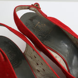 "En Rouge Suede" Vintage 1940's Red Suede Cut out Peep Toe Heels UK 5 EU 38 US 7