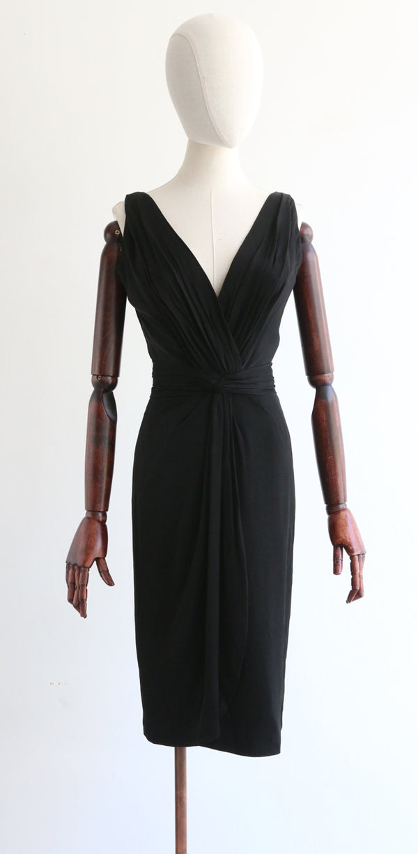 "Ceil Chapman" Vintage 1950's Black Ceil Chapman Pleated Dress UK 6 US 2