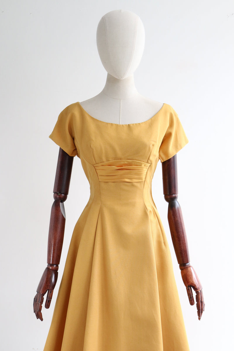"Macaroon Yellow" Vintage 1950's Macaroon Yellow Faille & Satin Dress UK 8-10 US 4-6
