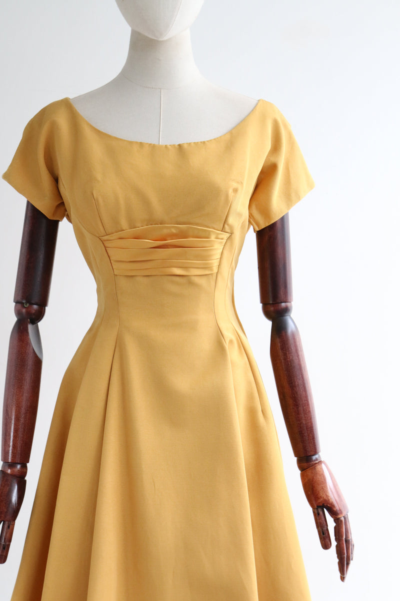 "Macaroon Yellow" Vintage 1950's Macaroon Yellow Faille & Satin Dress UK 8-10 US 4-6