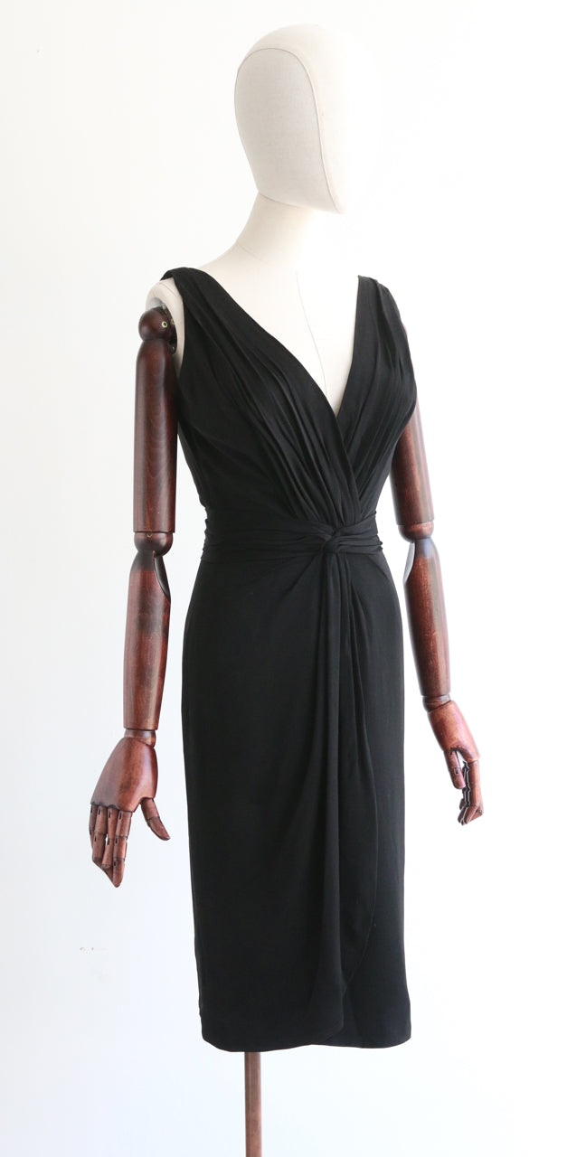 "Ceil Chapman" Vintage 1950's Black Ceil Chapman Pleated Dress UK 6 US 2