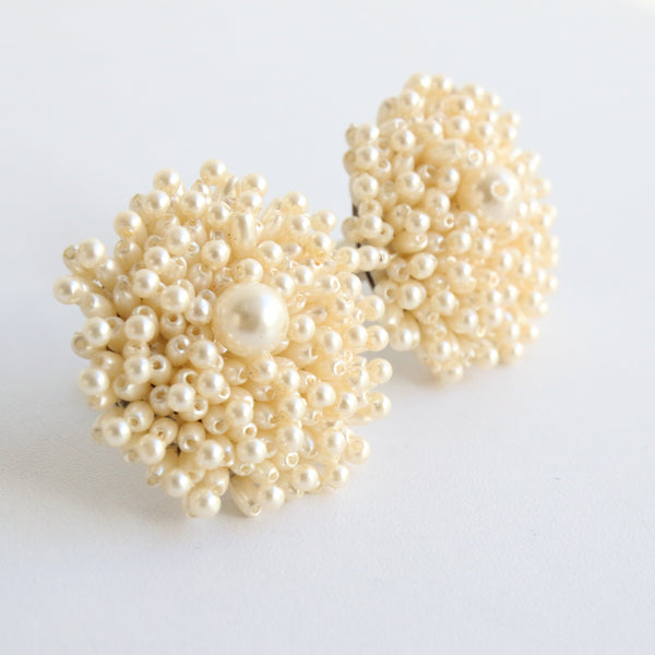 "Pearlescent Clusters" Vintage 1960's Statement Pearlescent Bead Clip On Earrings