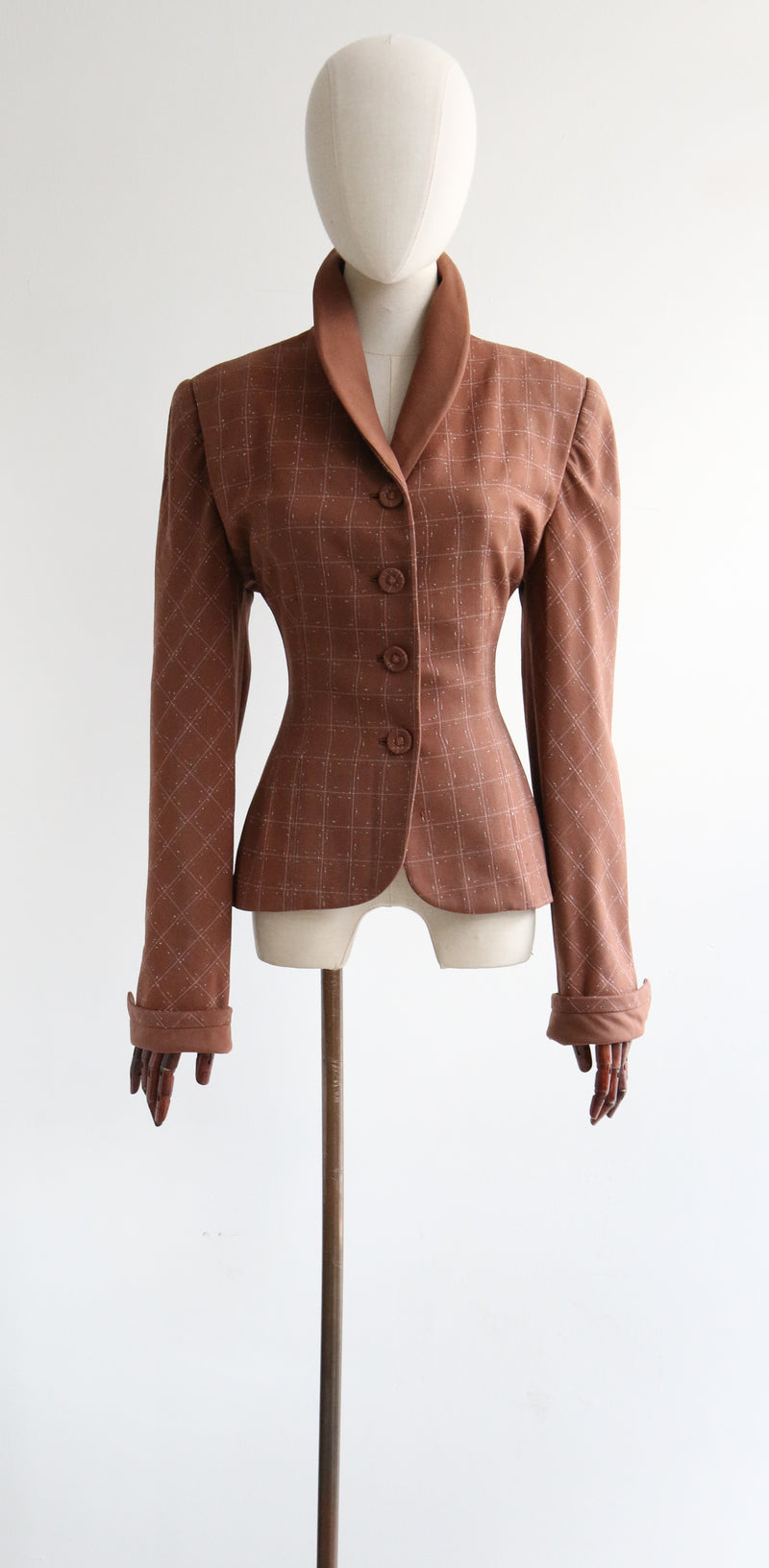 "Pink & Speckled Check" Vintage 1940's Check Woven Jacket UK 10 US 6