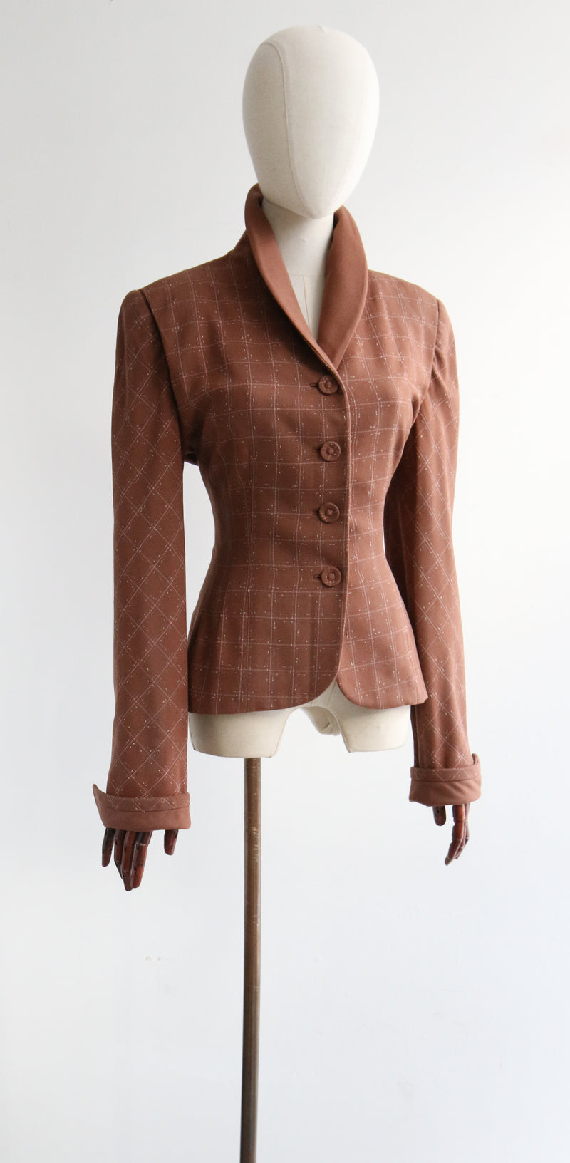 "Pink & Speckled Check" Vintage 1940's Check Woven Jacket UK 10 US 6