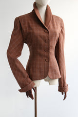 "Pink & Speckled Check" Vintage 1940's Check Woven Jacket UK 10 US 6