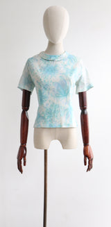 "Watercolour Silk Floral" Vintage 1950's Silk Floral Blouse UK 12 US 8