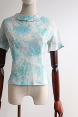 "Watercolour Silk Floral" Vintage 1950's Silk Floral Blouse UK 12 US 8