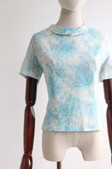 "Watercolour Silk Floral" Vintage 1950's Silk Floral Blouse UK 12 US 8