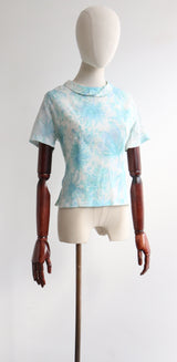 "Watercolour Silk Floral" Vintage 1950's Silk Floral Blouse UK 12 US 8