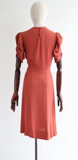 "Terracotta Gathers" Vintage 1930's Terracotta Pleated & Gathered Dress UK 8-10 US 4-6
