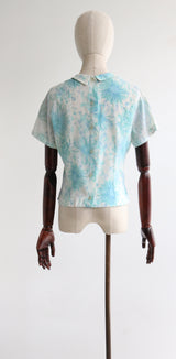 "Watercolour Silk Floral" Vintage 1950's Silk Floral Blouse UK 12 US 8