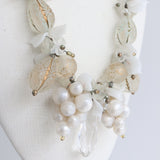 "Gold & Pearl Floral Clusters" Vintage 1950's Pearlised Floral & Gold Floral Beaded Necklace