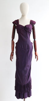 "Aubergine Pleats" Vintage 1940's Aubergine Taffeta Pleated Evening Dress UK 8-10 US 4-6