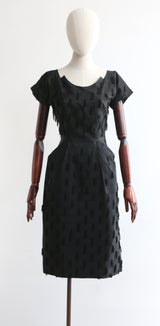 "Notched Tassels" Vintage 1950's Black Faille Tassel Dress UK 8 US 4