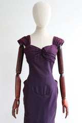 "Aubergine Pleats" Vintage 1940's Aubergine Taffeta Pleated Evening Dress UK 8-10 US 4-6