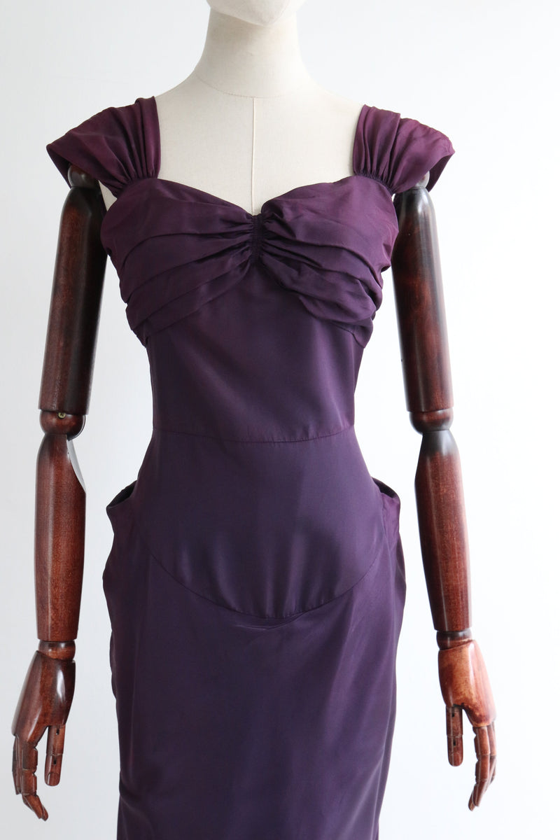 "Aubergine Pleats" Vintage 1940's Aubergine Taffeta Pleated Evening Dress UK 8-10 US 4-6