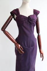 "Aubergine Pleats" Vintage 1940's Aubergine Taffeta Pleated Evening Dress UK 8-10 US 4-6