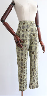 "Brocade Capris" Vintage 1960's Green & Bronze Brocade Capris UK 6 US 2