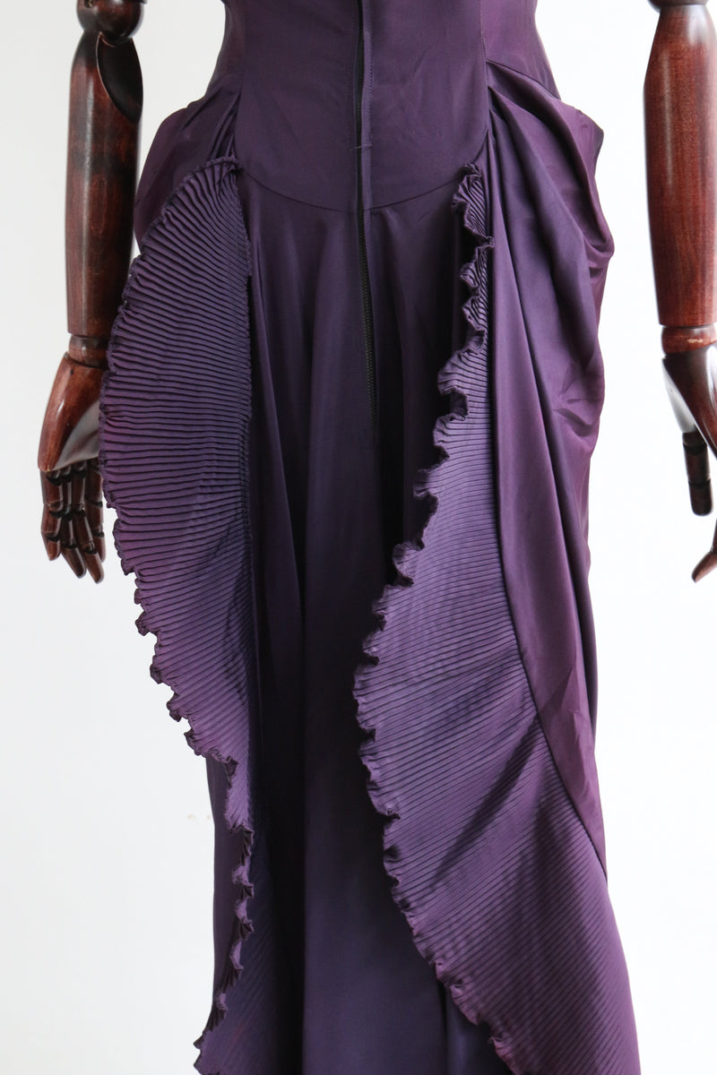 "Aubergine Pleats" Vintage 1940's Aubergine Taffeta Pleated Evening Dress UK 8-10 US 4-6