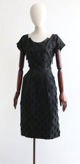 "Notched Tassels" Vintage 1950's Black Faille Tassel Dress UK 8 US 4