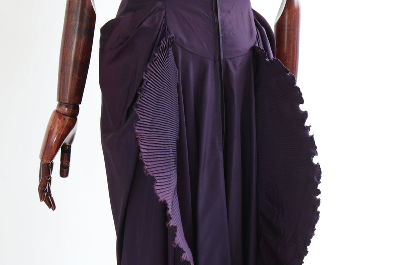 "Aubergine Pleats" Vintage 1940's Aubergine Taffeta Pleated Evening Dress UK 8-10 US 4-6