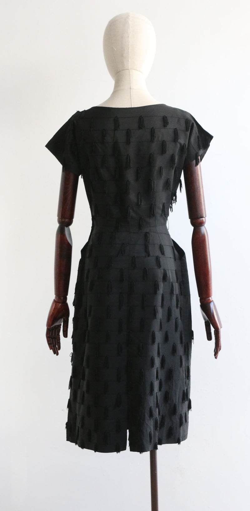 "Notched Tassels" Vintage 1950's Black Faille Tassel Dress UK 8 US 4