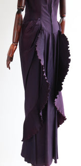 "Aubergine Pleats" Vintage 1940's Aubergine Taffeta Pleated Evening Dress UK 8-10 US 4-6