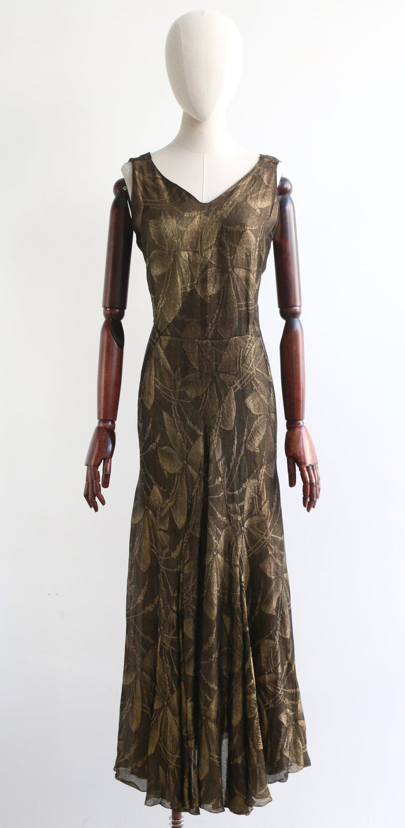 "Golden Bloom" Vintage 1930's Silk & Gold Lamé Evening Dress UK 10 US 6