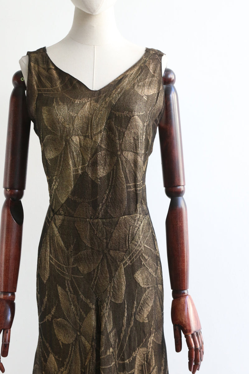 "Golden Bloom" Vintage 1930's Silk & Gold Lamé Evening Dress UK 10 US 6