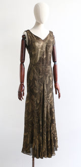 "Golden Bloom" Vintage 1930's Silk & Gold Lamé Evening Dress UK 10 US 6