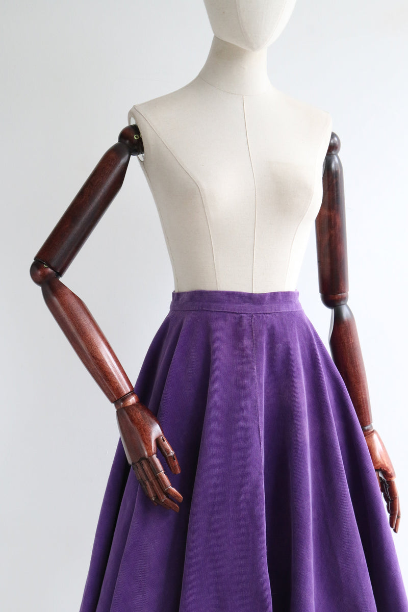 "Purple Corduroy" Vintage 1950's Purple Corduroy Full Circle Skirt UK 10 US 6