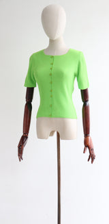 "Lime Knit" Vintage 1960's Lime Green Knitted Blouse UK 10 US 6