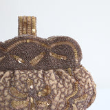"Mink Bead & Gold Sequin" Vintage 1920's Mink and Gold Toned Embellished Evening Bag
