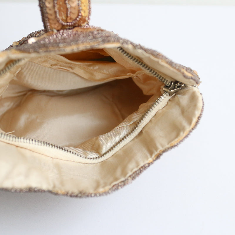"Mink Bead & Gold Sequin" Vintage 1920's Mink and Gold Toned Embellished Evening Bag